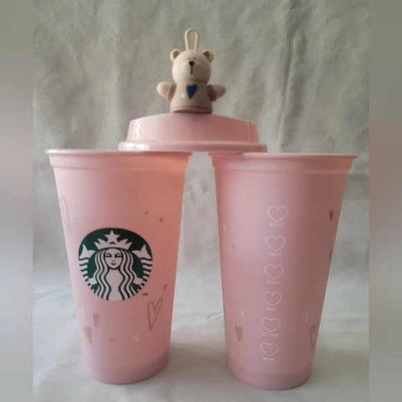 Starbucks Japan Exclusive 2024 Valentine Cap Bearista Reusable cup set - Picture 4 of 7